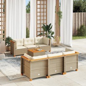 Set sofás de jardín 7 piezas y cojines ratán sintético beige en Conjuntos de jardín | Comprar online en Foru.es