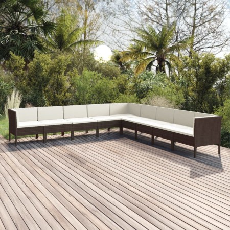 Set muebles de jardín 9 piezas y cojines ratán sintético marrón de , Conjuntos de jardín - Ref: Foro24-3094463, Precio: 783,3...