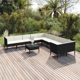 Set de muebles de jardín 11 pzas cojines ratán sintético negro de , Conjuntos de jardín - Ref: Foro24-3094496, Precio: 993,48...