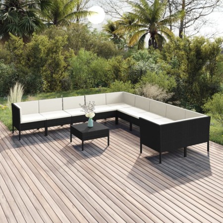 Set de muebles de jardín 11 pzas cojines ratán sintético negro de , Conjuntos de jardín - Ref: Foro24-3094496, Precio: 993,48...