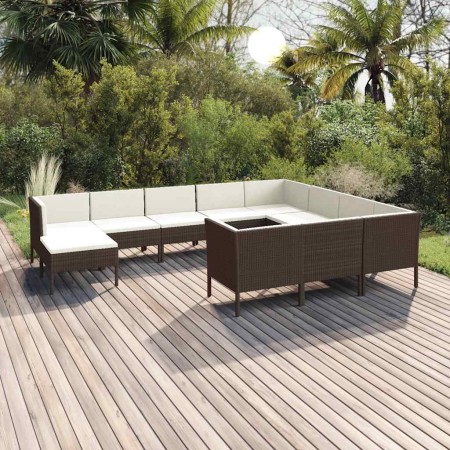 Set muebles de jardín 11 pzas y cojines ratán sintético marrón de , Conjuntos de jardín - Ref: Foro24-3094507, Precio: 904,23...
