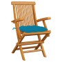 Sillas de jardín 3 uds madera teca con cojines azul claro de vidaXL, Sillas de jardín - Ref: Foro24-3062533, Precio: 254,52 €...