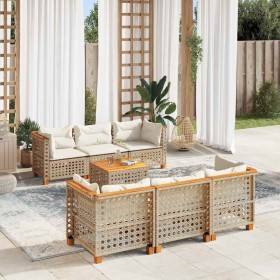 Set sofás de jardín 7 piezas y cojines ratán sintético beige en Conjuntos de jardín | Comprar online en Foru.es
