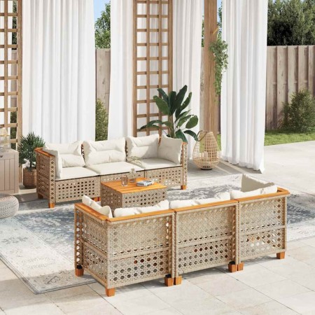 Set sofás de jardín 7 piezas y cojines ratán sintético beige en Conjuntos de jardín | Comprar online en Foru.es
