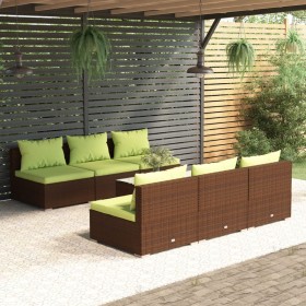 Set muebles de jardín 7 piezas y cojines ratán sintético marrón de , Conjuntos de jardín - Ref: Foro24-3101460, Precio: 679,4...