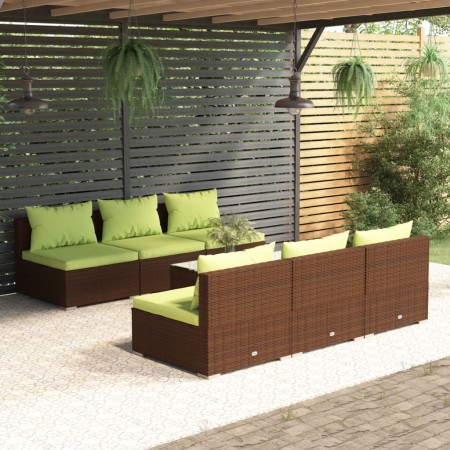 Set muebles de jardín 7 piezas y cojines ratán sintético marrón de , Conjuntos de jardín - Ref: Foro24-3101460, Precio: 679,4...