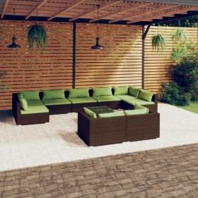 Set muebles de jardín 10 pzas y cojines ratán sintético marrón de , Conjuntos de jardín - Ref: Foro24-3102068, Precio: 1,00 €...