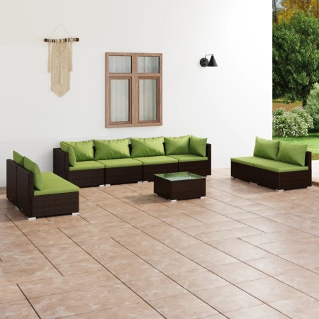 Set muebles de jardín 9 piezas y cojines ratán sintético marrón de , Conjuntos de jardín - Ref: Foro24-3102260, Precio: 1,00 ...