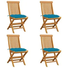 Sillas de jardín 4 uds madera de teca con cojines azul claro de vidaXL, Sillas de jardín - Ref: Foro24-3062587, Precio: 246,2...