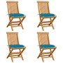 Sillas de jardín 4 uds madera de teca con cojines azul claro de vidaXL, Sillas de jardín - Ref: Foro24-3062587, Precio: 257,8...