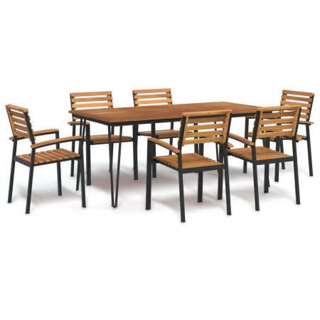 Juego de comedor de jardín 7 pzas madera maciza acacia y metal de , Conjuntos de jardín - Ref: Foro24-3155419, Precio: 729,50...