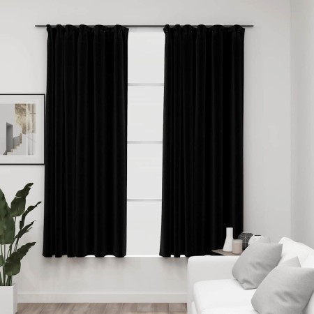 Cortinas opacas con ganchos look de lino 2 pzas negro 140x175cm de , Cortinas y visillos - Ref: Foro24-321156, Precio: 40,92 ...