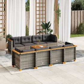 Set de muebles de jardín 9 pzas y cojines ratán sintético gris en Conjuntos de jardín | Comprar online en Foru.es