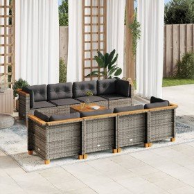 Set de muebles de jardín 9 pzas y cojines ratán sintético gris en Conjuntos de jardín | Comprar online en Foru.es