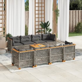 Set de muebles de jardín 9 pzas y cojines ratán sintético gris en Conjuntos de jardín | Comprar online en Foru.es