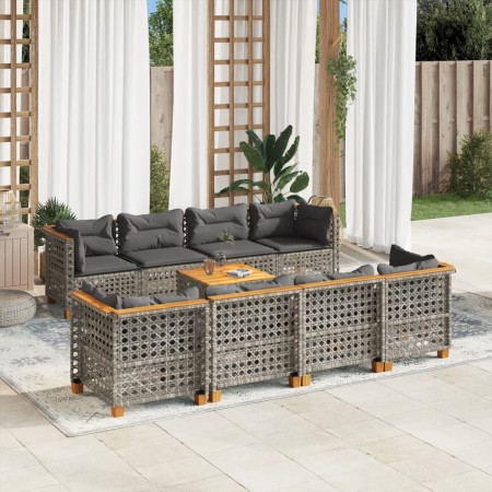 Set de muebles de jardín 9 pzas y cojines ratán sintético gris en Conjuntos de jardín | Comprar online en Foru.es