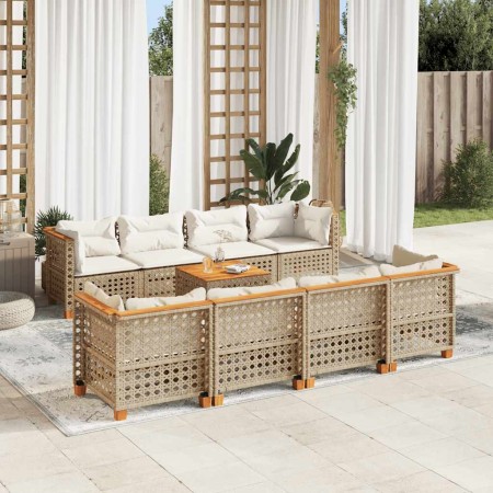 Set de sofás de jardín con cojines 9 pzas ratán sintético beige en Conjuntos de jardín | Comprar online en Foru.es