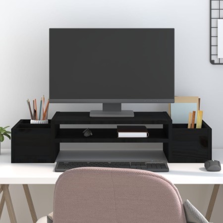 Soporte para monitor madera maciza de pino negro 70x27,5x15 cm de , Bases y elevadores para ordenadores - Ref: Foro24-813968,...