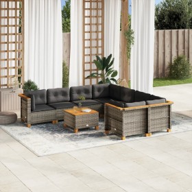 Set de muebles de jardín 9 pzas y cojines ratán sintético gris en Conjuntos de jardín | Comprar online en Foru.es