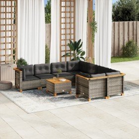 Set de muebles de jardín 9 pzas y cojines ratán sintético gris en Conjuntos de jardín | Comprar online en Foru.es