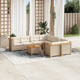Set de sofás de jardín con cojines 9 pzas ratán sintético beige en Conjuntos de jardín | Comprar online en Foru.es