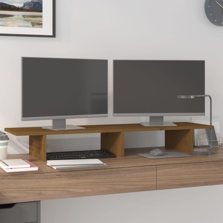 Soporte de monitor madera maciza pino marrón miel 100x27x15 cm de , Bases y elevadores para ordenadores - Ref: Foro24-813982,...