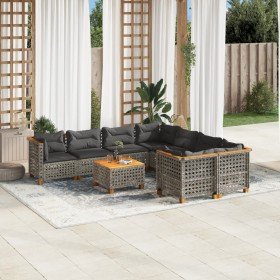 Set de muebles de jardín 9 pzas y cojines ratán sintético gris en Conjuntos de jardín | Comprar online en Foru.es