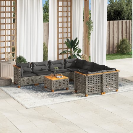Set de muebles de jardín 9 pzas y cojines ratán sintético gris en Conjuntos de jardín | Comprar online en Foru.es