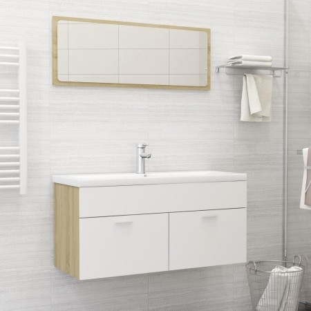Set de muebles de baño madera ingeniería blanco y roble Sonoma de , Muebles de baño - Ref: Foro24-3070897, Precio: 332,85 €, ...
