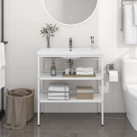 Estructura de lavabo de hierro blanco 79x38x83 cm de , Tocadores de baño - Ref: Foro24-338486, Precio: 65,57 €, Descuento: %
