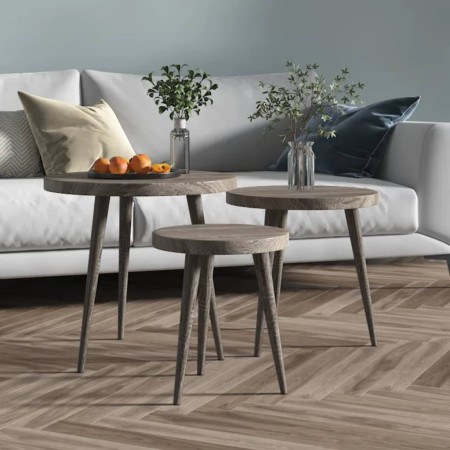 Juego de mesitas auxiliares 3 piezas MDF y hierro gris de , Mesas auxiliares - Ref: Foro24-286095, Precio: 70,01 €, Descuento: %