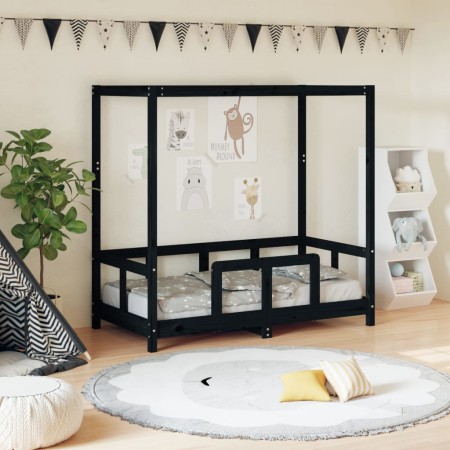 Estructura de cama para niños madera de pino negro 70x140 cm de , Cunas y camas para niños - Ref: Foro24-834512, Precio: 113,...