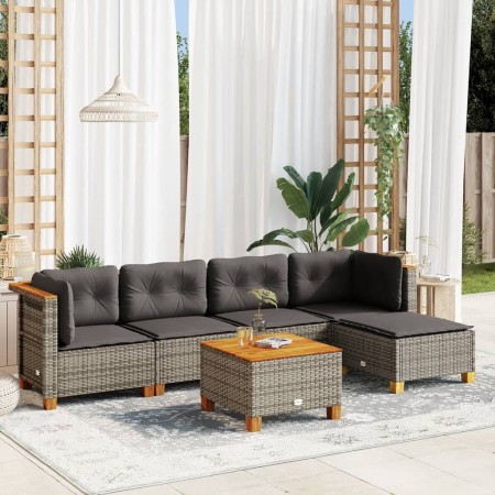 Set de muebles de jardín 6 pzas y cojines ratán sintético gris en Conjuntos de jardín | Comprar online en Foru.es