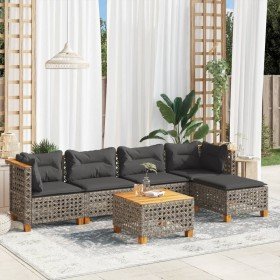 Set de muebles de jardín 6 pzas y cojines ratán sintético gris en Conjuntos de jardín | Comprar online en Foru.es