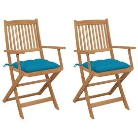 Sillas de jardín plegables 2 uds y cojines madera maciza acacia de vidaXL, Sillas de jardín - Ref: Foro24-3064609, Precio: 14...