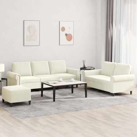 Juego de sofás con cojines 3 piezas terciopelo crema de , Sofás - Ref: Foro24-3202268, Precio: 596,68 €, Descuento: %