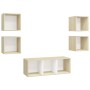 Muebles de salón 5 pzas madera ingeniería blanco y roble Sonoma de , Muebles TV - Ref: Foro24-3079615, Precio: 144,53 €, Desc...