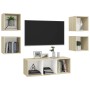 Muebles de salón 5 pzas madera ingeniería blanco y roble Sonoma de , Muebles TV - Ref: Foro24-3079615, Precio: 144,53 €, Desc...