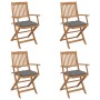 Sillas de jardín plegables 4 uds y cojines madera maciza acacia de vidaXL, Sillas de jardín - Ref: Foro24-3064633, Precio: 22...