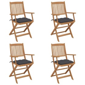 Sillas de jardín plegables 4 uds y cojines madera maciza acacia de vidaXL, Sillas de jardín - Ref: Foro24-3064632, Precio: 22...