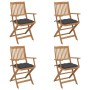 Sillas de jardín plegables 4 uds y cojines madera maciza acacia de vidaXL, Sillas de jardín - Ref: Foro24-3064632, Precio: 22...