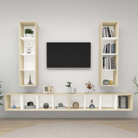 Muebles de salón de pared 4 piezas blanco y roble Sonoma de , Muebles TV - Ref: Foro24-3079894, Precio: 254,62 €, Descuento: %