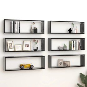 Estantes cubo de pared 6 uds contrachapado negro 80x15x26,5 cm de , Estantes y estanterías - Ref: Foro24-807111, Precio: 69,1...