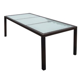 Mesa de jardín ratán sintético y vidrio marrón 190x90x75 cm de , Mesas de jardín - Ref: Foro24-44068, Precio: 347,12 €, Descu...