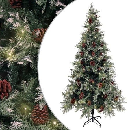 Árbol de Navidad con luces y piñas PVC PE verde y blanco 225 cm de , Arboles de navidad - Ref: Foro24-3094566, Precio: 256,22...