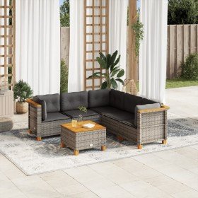 Set de muebles de jardín 6 pzas y cojines ratán sintético gris en Conjuntos de jardín | Comprar online en Foru.es