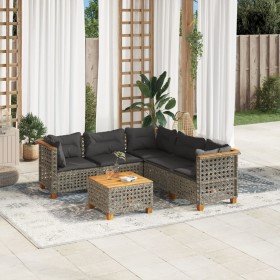 Set de muebles de jardín 6 pzas y cojines ratán sintético gris en Conjuntos de jardín | Comprar online en Foru.es