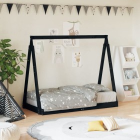 Estructura de cama para niños madera de pino negro 70x140 cm de , Cunas y camas para niños - Ref: Foro24-834527, Precio: 101,...