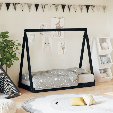 Estructura de cama para niños madera de pino negro 70x140 cm de , Cunas y camas para niños - Ref: Foro24-834527, Precio: 101,...