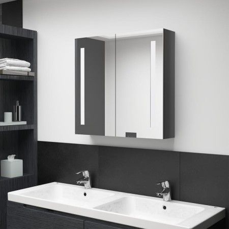 Armario de baño con espejo LED gris brillante 62x14x60 cm de vidaXL, Tocadores de baño - Ref: Foro24-326521, Precio: 104,89 €...